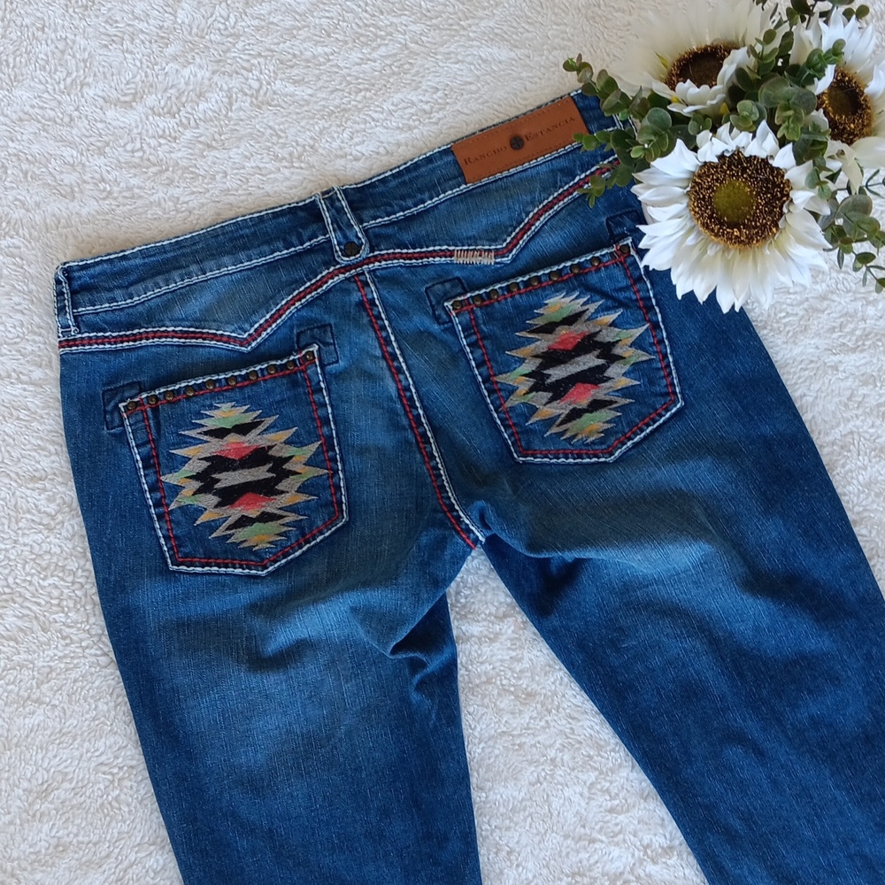 Rancho Estancia Southwestern Boho embroidered low-rise Bootcut Jeans